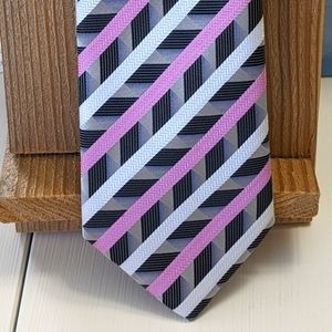 Versa Collezioni Mens Tie Pink/Gray/White Striped Necktie 3.5" x 60"